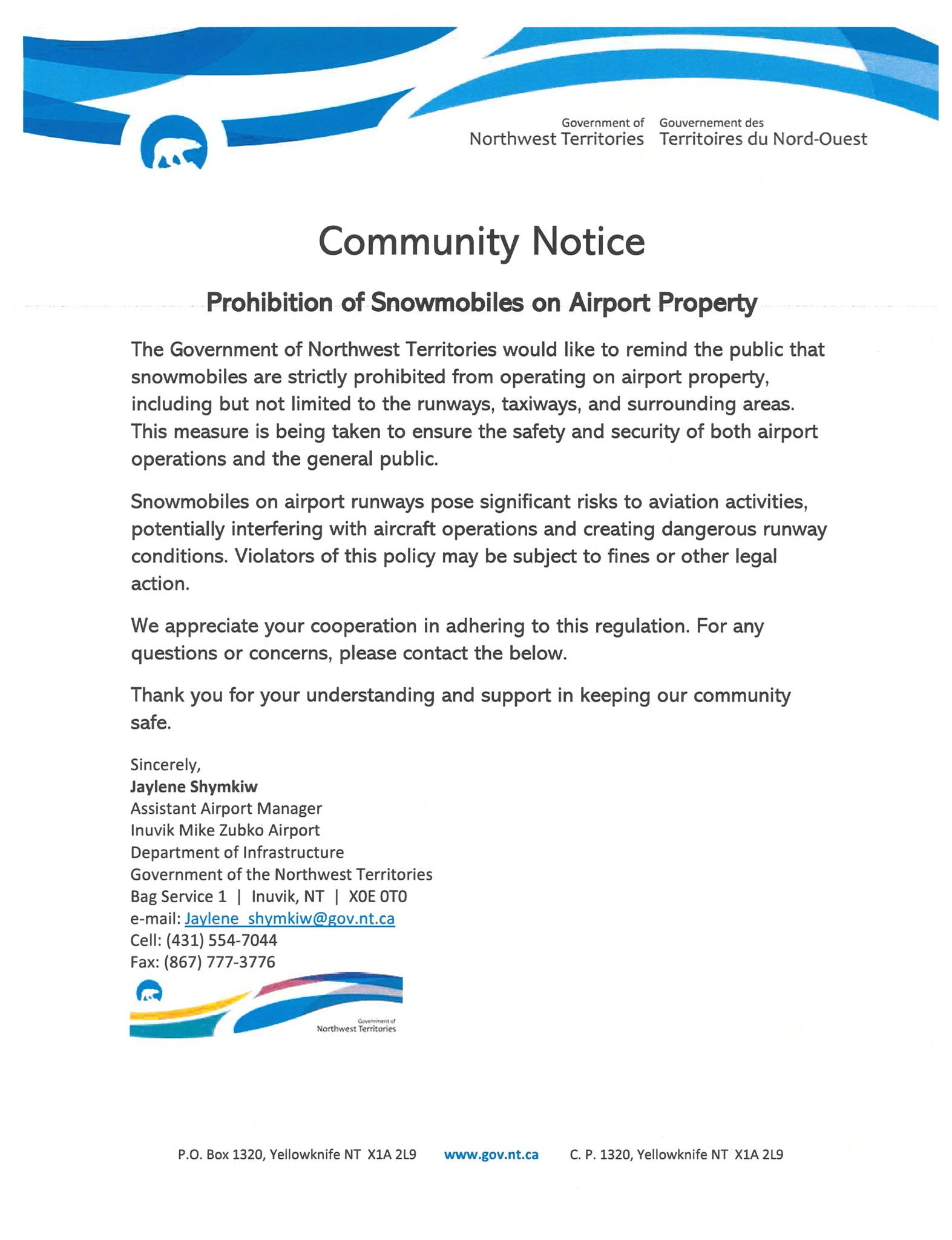 community notice snowmobiles and atvs on airways